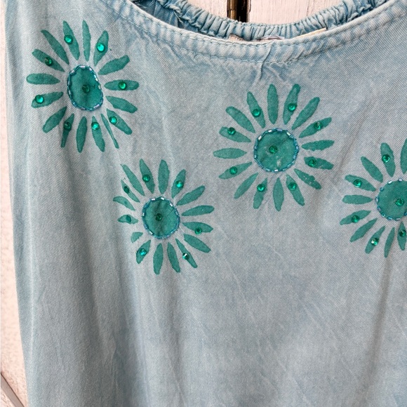 Raya Sun Sundress Women's Size Medium Teal Rhinestone Embellished Coastal Pool - Picture 6 of 12